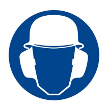 Použi prilbu a chrániče sluchu!  samolepka/plast