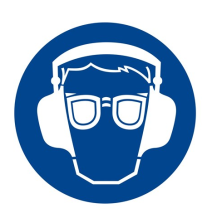 Použi okuliare a chrániče sluchu!  samolepka/plast